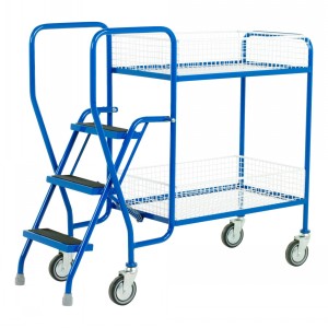 Mobile Steps Tray Trolley 3 Tread 2 Tier